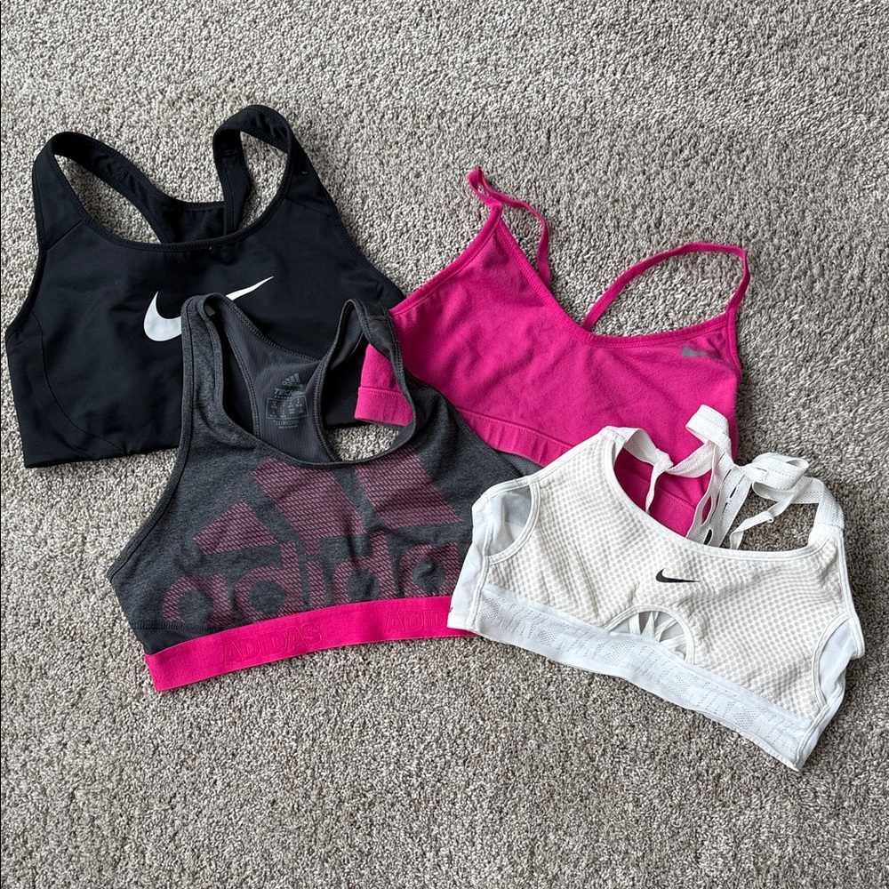 Nike Women's Sports Bra Trio - Black, Pink, White plus 1 Adidas medium